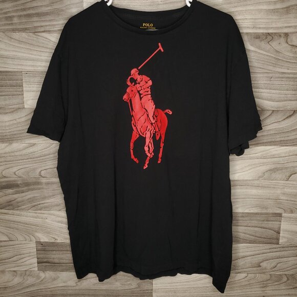 Polo Ralph Lauren T-shirt Men's X-Large Black Red Big Pony Crewneck Classic - Picture 1 of 10